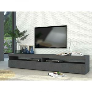 Dmora - Meuble tv Dkraj, Buffet bas de salon avec 2 portes, base meuble tv, 100% Made in Italy, cm 200x45h36, Slate