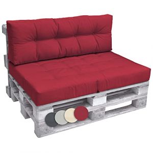 Beautissu Elements – Set Coussin Palette Lounge Extérieur Rouge – 1x Coussin Assise 120x80cm & 1x Coussin Dossier 120x40cm