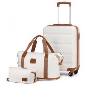 Valise Cabine 75cm ABS Rigide Légere à 4 Roulettes Valises + Sac Cabine Ryanair 51 x 75 x 28 cm, Crème