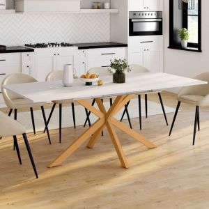 Idmarket Table à manger extensible rectangle ALIX 6-10 personnes pied araignée bois et plateau blanc GISELE 160-200 cm