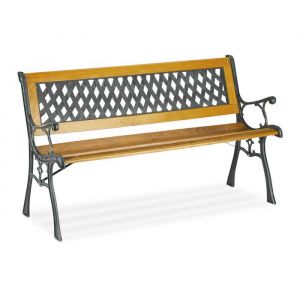 Relaxdays Banc de Jardin, 2 si&egrave;ges, Bois, Fonte, Balcon et terrasse, Rustique, HxLxP 73 x 125 x 52 cm, Nature/Vert, 1 unit&eacute;