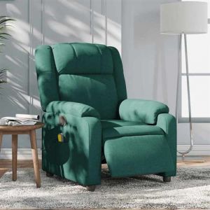VidaXL Fauteuil de massage, relaxation &eacute;lectrique r&eacute;glable tissu vert fonc&eacute;