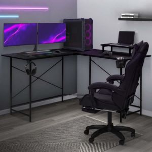 Idmarket Bureau gaming d'angle noir ALEXIS support pour écran porte gobelet et accessoires