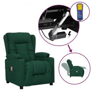 VidaXL Fauteuil inclinable de massage Vert foncé Tissu Vert foncé