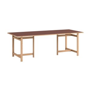 Table à manger rectangulaire en bois de chêne naturel et linoleum bordeaux 220x90cm -