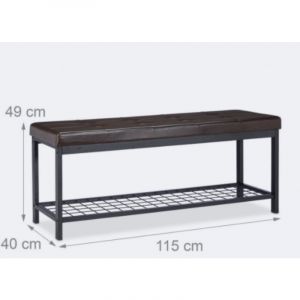 Banc banquette range chaussures ouvert similicuir support grillage métal 115 cm marron 13_0000367_3