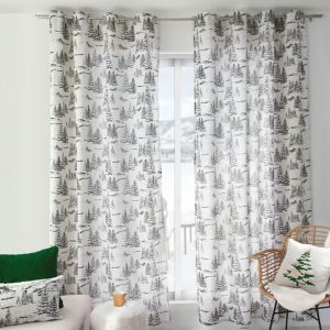 Rideau 140 x 240 cm en coton recyclé chambray esprit montagne anthracite