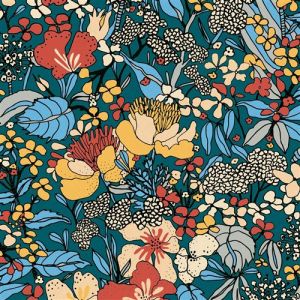 Image de Papier peint floral Profhome 377564 papier peint intissé lisse avec un dessin floral mat bleu brun rouge orange beige 5,33 m2 bleu