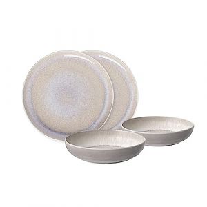 Image de Villeroy & Boch Like. by - Perlemor Sand Ensemble d'assiettes en porcelaine, 4 pièces, Service de vaisselle pour 2 personnes, Beige