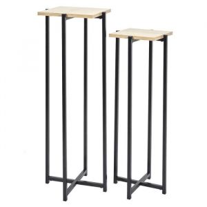 Altobuy - mox - Duo de Sellettes Gigognes Industrielles Aspect Bois et M&eacute;tal Noir - Marron clair