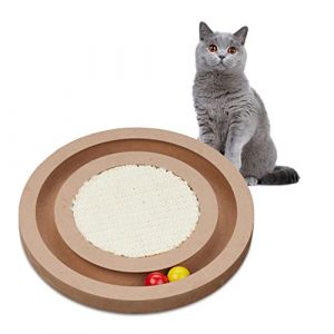 Relaxdays Jouet pour Chat, MDF et sisal, Plateau, griffoir, Occupation, Piste à Boules, diamètre 27,5 cm, Nature