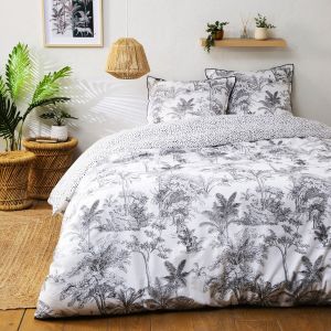 Parure de lit 2 personnes coton imprim&eacute; blanc 240x220cm