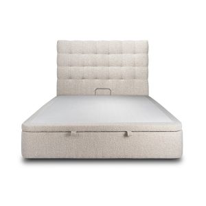 Lit coffre 140x190cm avec tête de lit capitonnée Bouclette Beige - Hauteur totale : 39cm