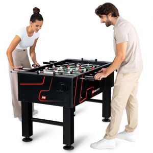 Hop-Sport Baby-foot Evolution, Table de baby-foot, Table de football pour enfants et adultes, comprenant 2 balles, 2 porte-boissons, 2 compteurs de buts, massif et antidérapant, avec pieds ajustables, Rouge