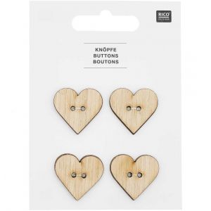 Rico Design Boutons en Bois en Forme de Cœur X4 de Une Touche d'Amour Naturelle pour vos Créations Bébé(...) - Blanc