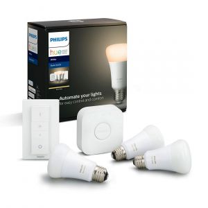 Image de Philips Hue White Kit de démarrage E27 Bluetooth - 3 ampoules E27 - Pont Hue - Interrupteur avec variateur