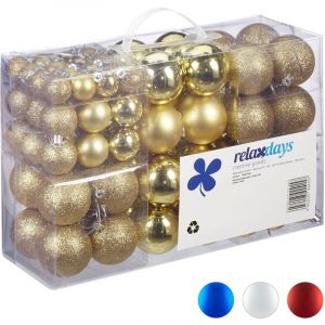 Image de Relaxdays Boules de Noël, Lot de 100, Décoration, polies, scintillantes et luisantes, Boule de Noël ? 3, 4&6 cm, doré