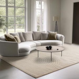 The carpet Elisa tapis de salon moderne, design géométrique, haute densité de velours, beige, 120 cm rond