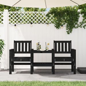 VidaXL Banc de jardin avec table 2 places noir bois massif de pin
