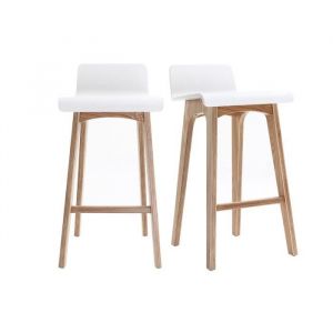 Image de Miliboo Tabourets de bar scandinaves bois clair et blanc H65 cm (lot de 2) BALTIK