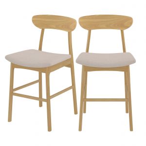 Chaise pour îlot central 66 cm en tissu beige et bois massif