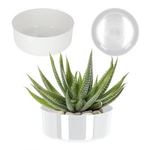 Bac à fleurs, en plastique, rond, récipient pour plante, pour rebord de fenêtre, table, salon, jardinière, diamètre : 26 cm, blanc - Kadax
