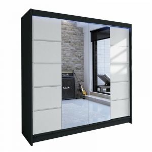 Atlanta Mobilier1 - Armoire Closico 154, Noir + Blanc, 215x180x58cm, Portes d'armoire: Coulissantes, Nombre d'&eacute;tag&egrave;res: 0, led