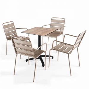 Oviala Ensemble table de jardin stratifié chene foncé et 4 fauteuils taupe 60 x 60 x 72 cm