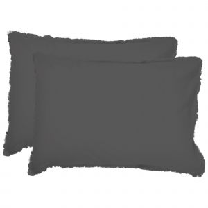 Matt & Rose Set de 2 taies d’oreiller unies à franges Anthracite 50x70cm