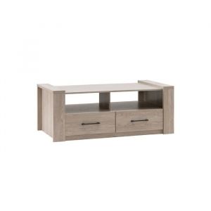 Image de ERNEST Table basse style contemporain décor chêne grisé - L 130 x l 65 cm - Panneaux de particules décor chêne grisé - L 130 x l 65 x H 50 cm - 2 tiroirs, 1 niche