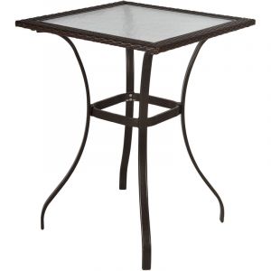 Outsunny Table carrée Bistro de Jardin dim. 72L X 72l x 94H cm métal époxy résine tressée Chocolat Plateau Verre trempé