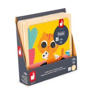 Janod Puzzle en bois - chat peanut 9 pièces - modèle imprimé sous le puzzle - developpe la motricité fine et le sens de l'obse