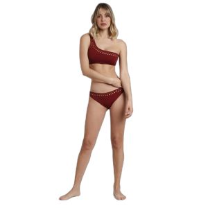 Admas pour femme. Bikini asym?trique Pierres m?talliques marron