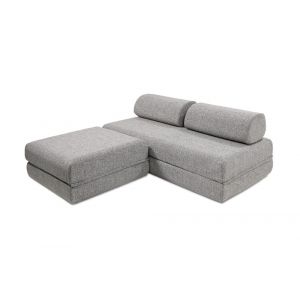 Canapé d'angle convertible et modulable 4 places en tweed gris