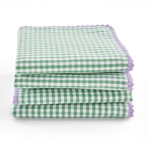 Image de Lot de 4 serviettes de table coton/lin Trattoria Blanc/Vert Taille 45X45 cm