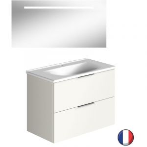 Image de Meuble salle de bain simple vasque BURGBAD Olena 90 cm blanc brillant + miroir