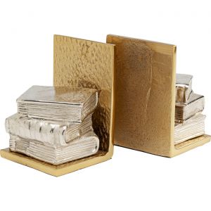 Kare Design Kare Lot de 2 Serre-Livres d'angle - Dor&eacute;/argent&eacute; - Objet de d&eacute;coration - Accessoire - Motif Livre - Cadre en Aluminium - D&eacute;coration de Chambre, Salon, Bureau &agrave; Domicile - Fait Main - 23 x 15 x 12 cm