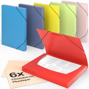 ACROPAQ - 6 x Chemise &agrave; &Eacute;lastiques A4 - 32 x 24 Jusqu&agrave; 250 pages Dos de 35cm Fermeture &Eacute;lastique &Eacute;t&eacute; Couleurs Nature