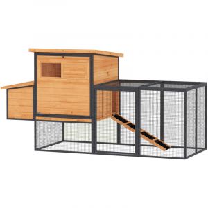 Pawhut Poulailler Bois Sur&eacute;lev&eacute; Avec Enclos Acier - 2 Pondoirs, 3 Portes, Toits Ouvrants - 192x81x104cm