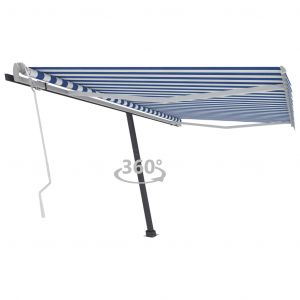 VidaXL Auvent Manuel R¿¿Tractable Sur Pied 400x300 Cm Bleu Et Blanc
