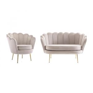Pascal Morabito Canapé 2 places et fauteuil coquillage en velours taupe DANDELION