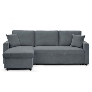 Intensedeco - Canapé d'angle convertible Rico velours côtelé Gris foncé