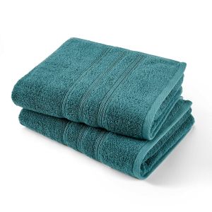 Image de Lot de 2 serviettes éponge bio 600 g/m² Bleu Paon Taille 50X100 cm