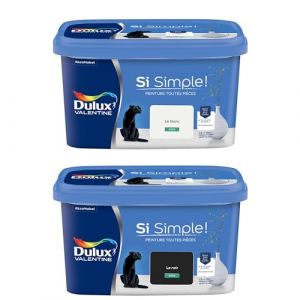 Dulux Valentine Peinture Si Simple Peinture Intérieure Toutes Pièces Satin - Peinture Murs et Plafonds, Portes et Plinthes - Lot de 2 - Couleurs : Le Blanc & Le Noir 2,5 L
