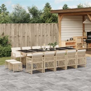 VidaXL Ensemble à manger de jardin et coussins 15 pcs beige, ensemble à manger d'extérieur, meuble à manger de jardin, table et chaises de jardin 3210814