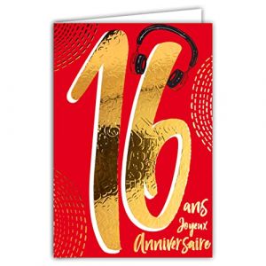 Carte Anniversaire 16 ans en Or Dor&eacute; Brillant en Relief Textur&eacute; pour Ado Gar&ccedil;on Fille - Texte Color&eacute; Adapt&eacute; &agrave; l&rsquo;&Acirc;ge &agrave; l&rsquo;Int&eacute;rieur - Enveloppe incluse - Fabriqu&eacute;e en France - ColorAges - Afie 69-2416
