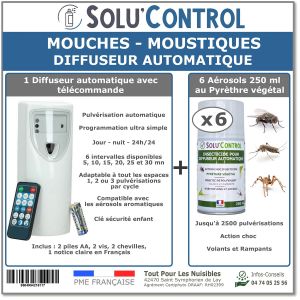 Tout Pour Les Nuisibles - Kit Diffuseur + 6 Aérosols Pyrèthre 250ml - Mouches et Moustiques