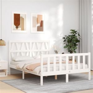 VidaXL Cadre de lit avec tête de lit blanc 120x200 cm bois massif 3192487