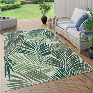 Tapis Exterieur Terrasse Salon Cuisine Motif Palmiers Jungle Motif Fleuri Motif Boho Vert Noir, Dimension:160x230 cm, Couleur:Vert