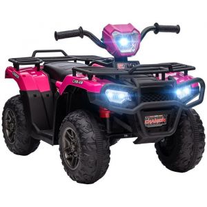 Homcom Quad électrique enfant - 12V - double moteur vitesse 2-4 km/h phares et musique - PP et acier - 88x45x50cm - rose